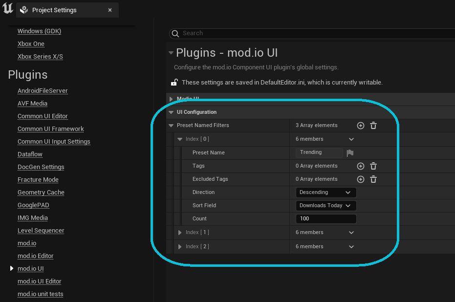 Preset Filters Configuration