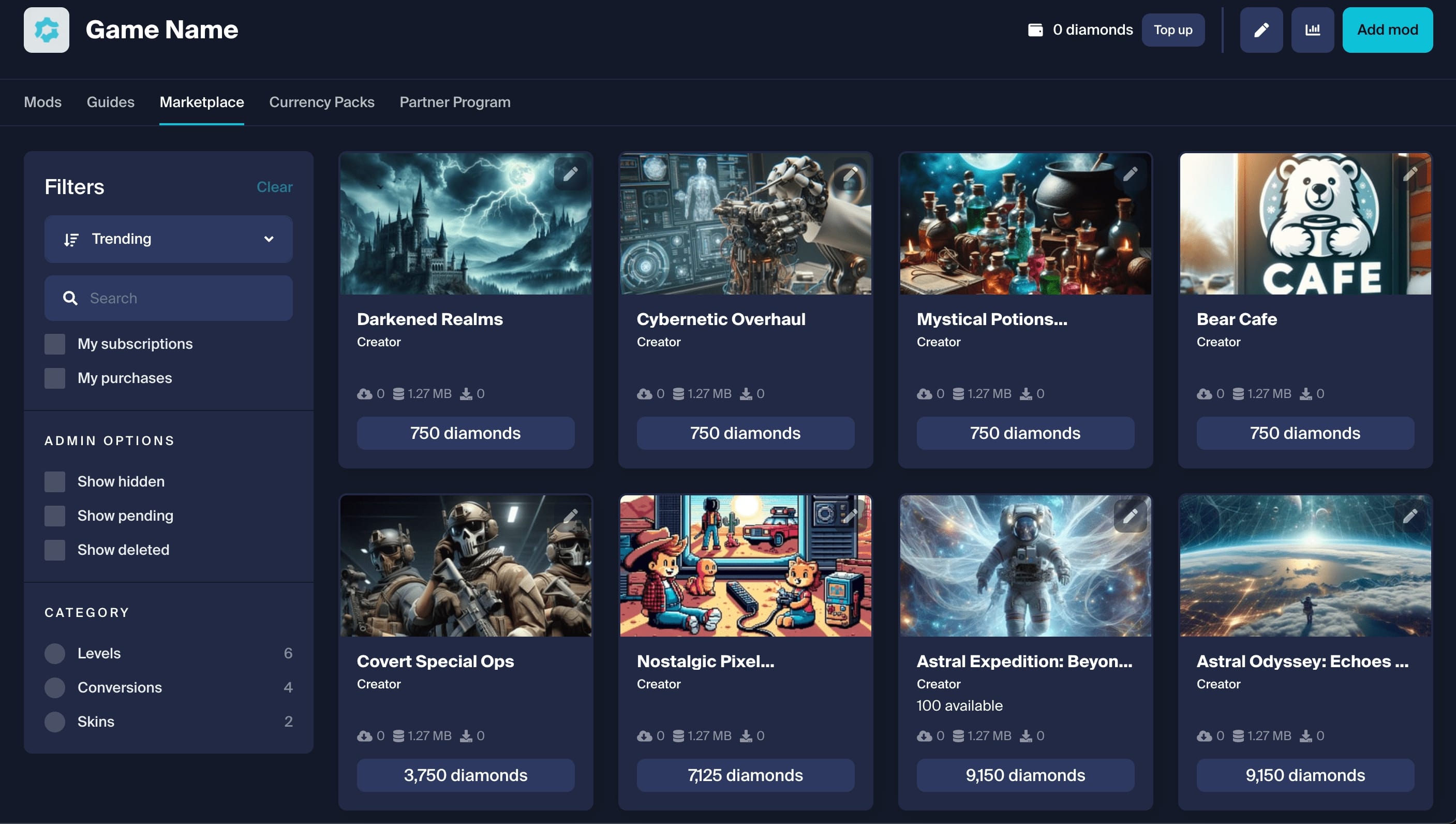 Marketplace Tab