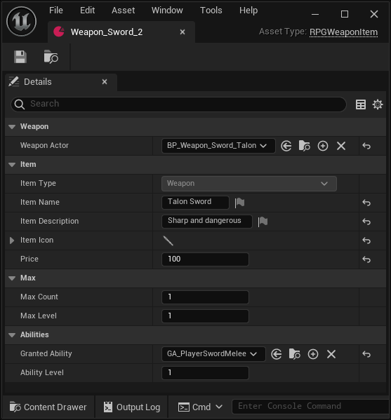 Weapon Data Asset